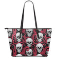 Red Octopus Skull Pattern Print Leather Tote Bag With Zipper