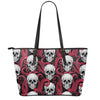 Red Octopus Skull Pattern Print Leather Tote Bag