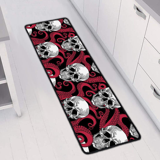 Red Octopus Skull Pattern Print Long Kitchen Mat