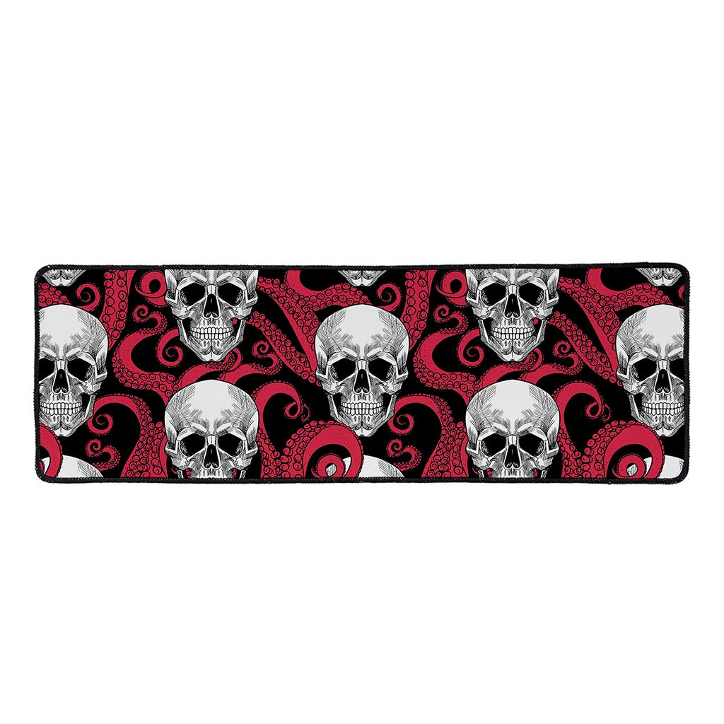 Red Octopus Skull Pattern Print Long Kitchen Mat