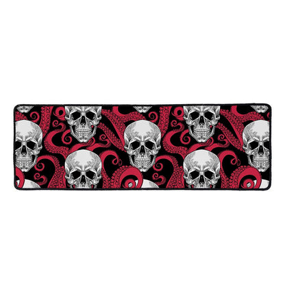 Red Octopus Skull Pattern Print Long Kitchen Mat