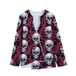 Red Octopus Skull Pattern Print Long Sleeve Short Coat