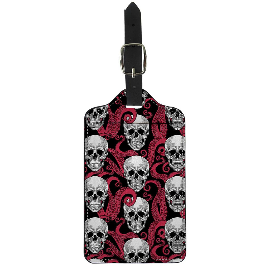 Red Octopus Skull Pattern Print Luggage Tag