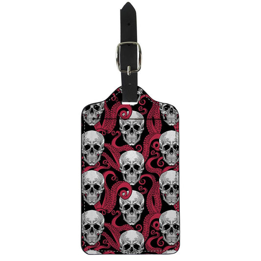 Red Octopus Skull Pattern Print Luggage Tag