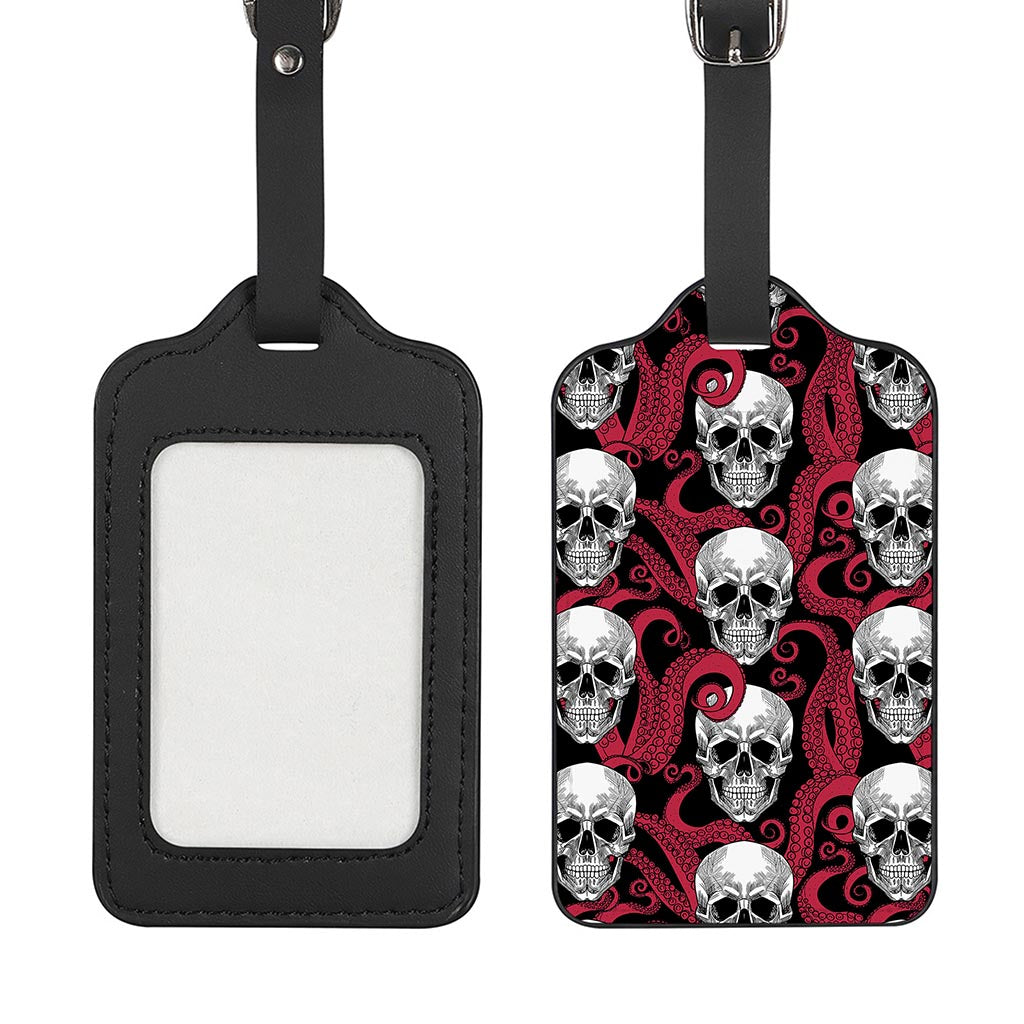 Red Octopus Skull Pattern Print Luggage Tag