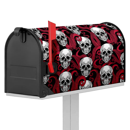 Red Octopus Skull Pattern Print Mailbox Cover