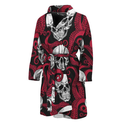 Red Octopus Skull Pattern Print Men's Bathrobe