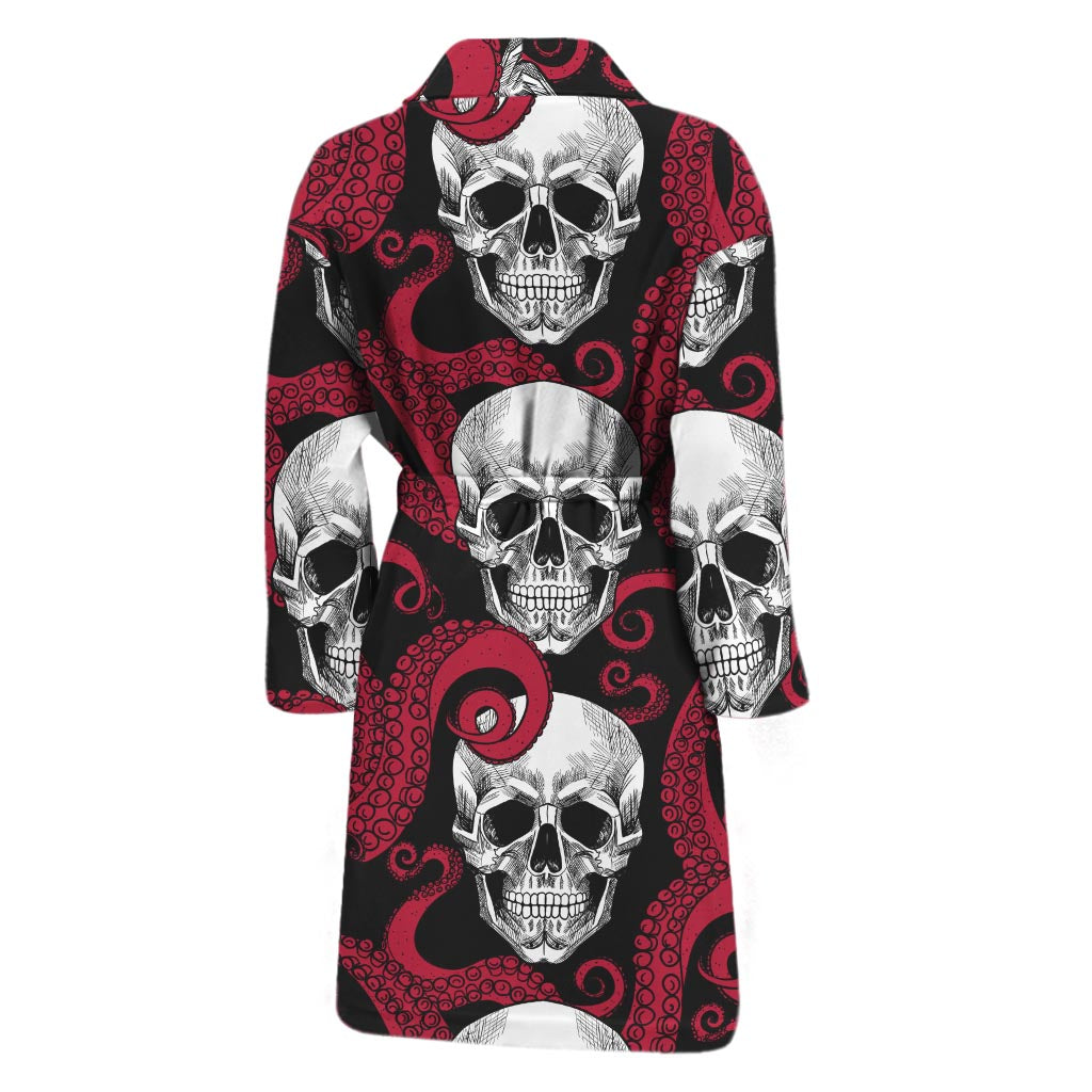 Red Octopus Skull Pattern Print Men's Bathrobe