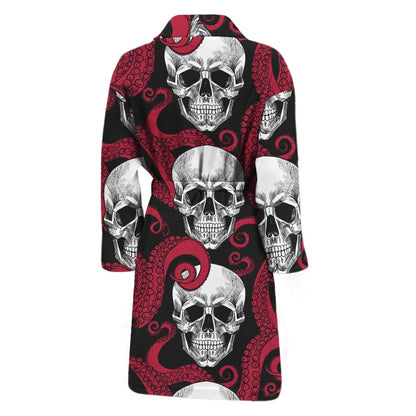 Red Octopus Skull Pattern Print Men's Bathrobe
