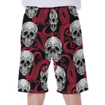 Red Octopus Skull Pattern Print Men's Beach Shorts