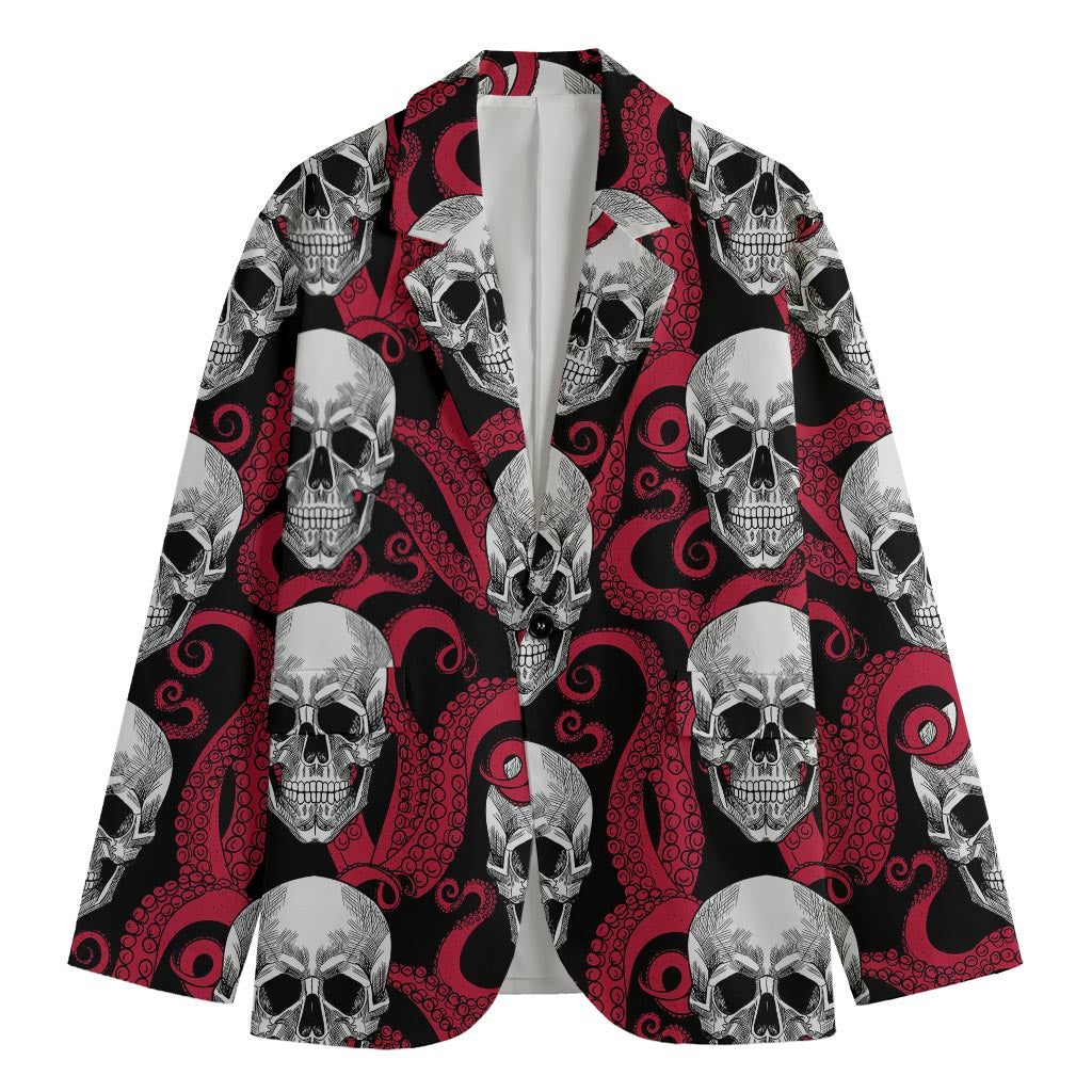Red Octopus Skull Pattern Print Men's Blazer