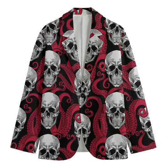 Red Octopus Skull Pattern Print Men's Blazer