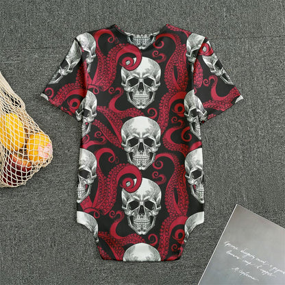 Red Octopus Skull Pattern Print Men's Bodysuit