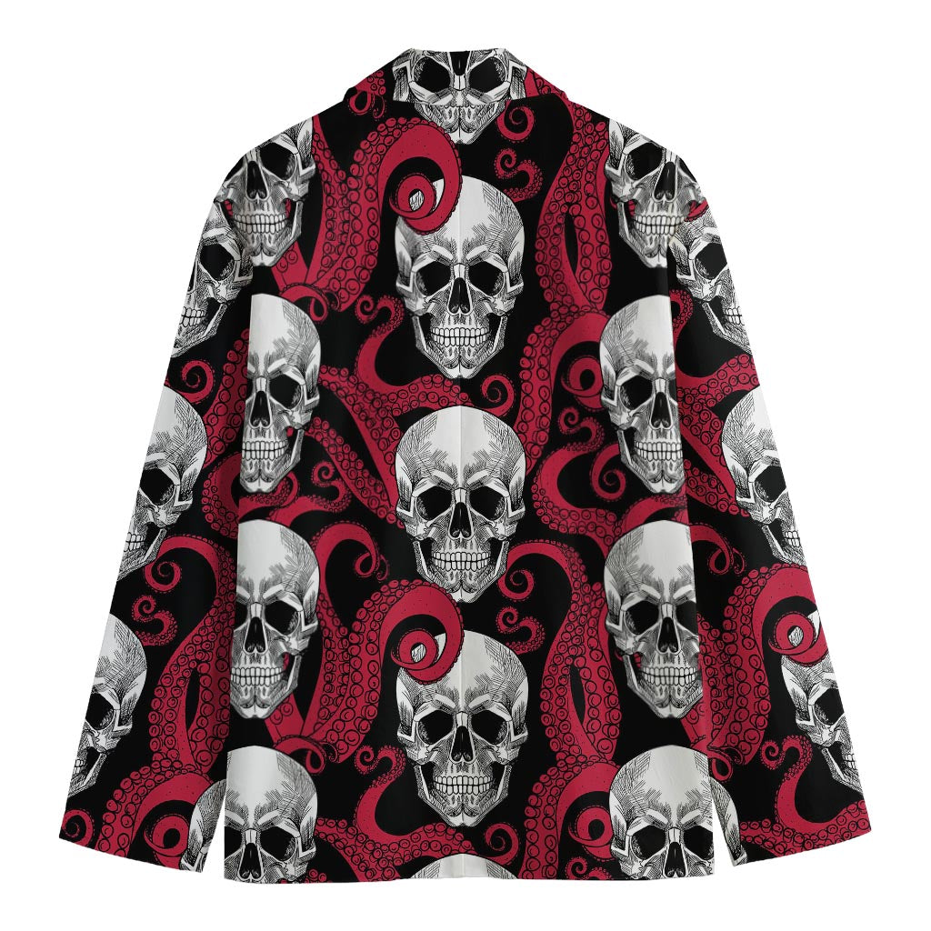 Red Octopus Skull Pattern Print Men's Cotton Blazer