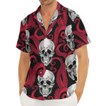 Red Octopus Skull Pattern Print Men's Deep V-Neck Shirt
