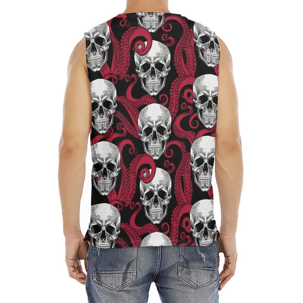 Red Octopus Skull Pattern Print Men's Fitness Tank Top