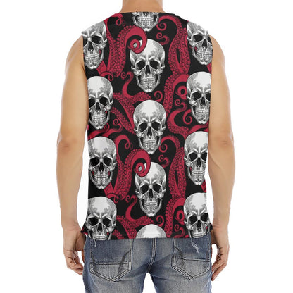 Red Octopus Skull Pattern Print Men's Fitness Tank Top