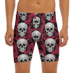 Red Octopus Skull Pattern Print Men's Long Boxer Briefs