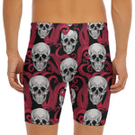 Red Octopus Skull Pattern Print Men's Long Boxer Briefs