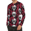 Red Octopus Skull Pattern Print Men's Long Sleeve Rash Guard