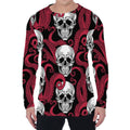 Red Octopus Skull Pattern Print Men's Long Sleeve T-Shirt