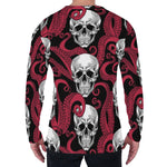 Red Octopus Skull Pattern Print Men's Long Sleeve T-Shirt