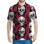 Red Octopus Skull Pattern Print Men's Polo Shirt