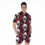 Red Octopus Skull Pattern Print Men's Rompers