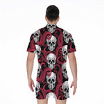 Red Octopus Skull Pattern Print Men's Rompers