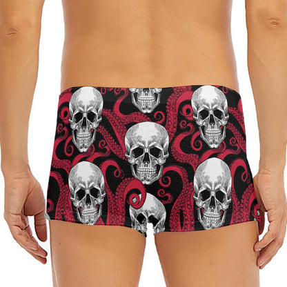 Red Octopus Skull Pattern Print Men's Short Boxer Briefs