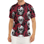 Red Octopus Skull Pattern Print Men's Short Sleeve Rash Guard