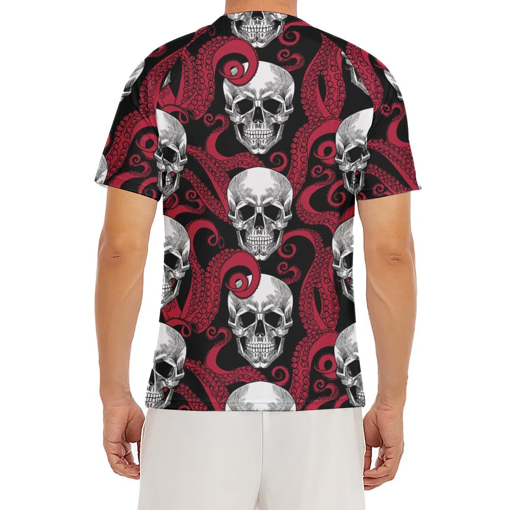 Red Octopus Skull Pattern Print Men's Short Sleeve Rash Guard