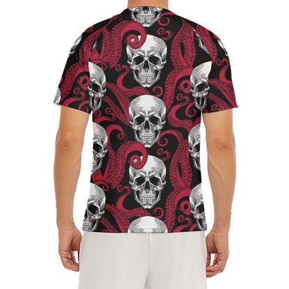 Red Octopus Skull Pattern Print Men's Short Sleeve Rash Guard