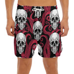 Red Octopus Skull Pattern Print Men's Split Running Shorts