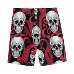 Red Octopus Skull Pattern Print Men's Sports Shorts