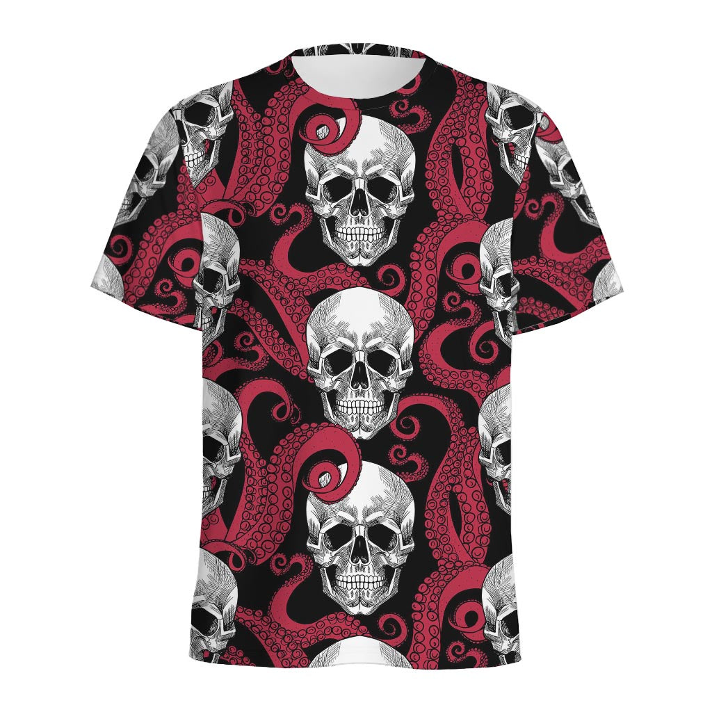 Red Octopus Skull Pattern Print Men's Sports T-Shirt