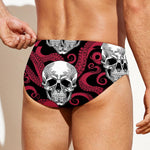 Red Octopus Skull Pattern Print Men's Swim Briefs