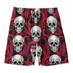 Red Octopus Skull Pattern Print Men's Swim Trunks