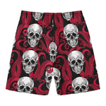 Red Octopus Skull Pattern Print Men's Swim Trunks