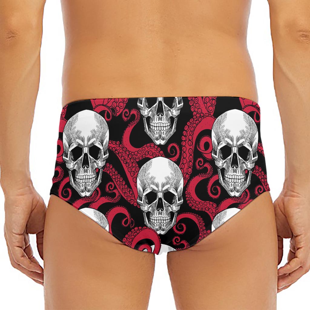 Red Octopus Skull Pattern Print Men's Triangle Swim Briefs