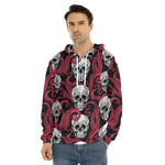 Red Octopus Skull Pattern Print Men's Velvet Pullover Hoodie