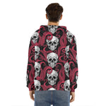 Red Octopus Skull Pattern Print Men's Velvet Pullover Hoodie
