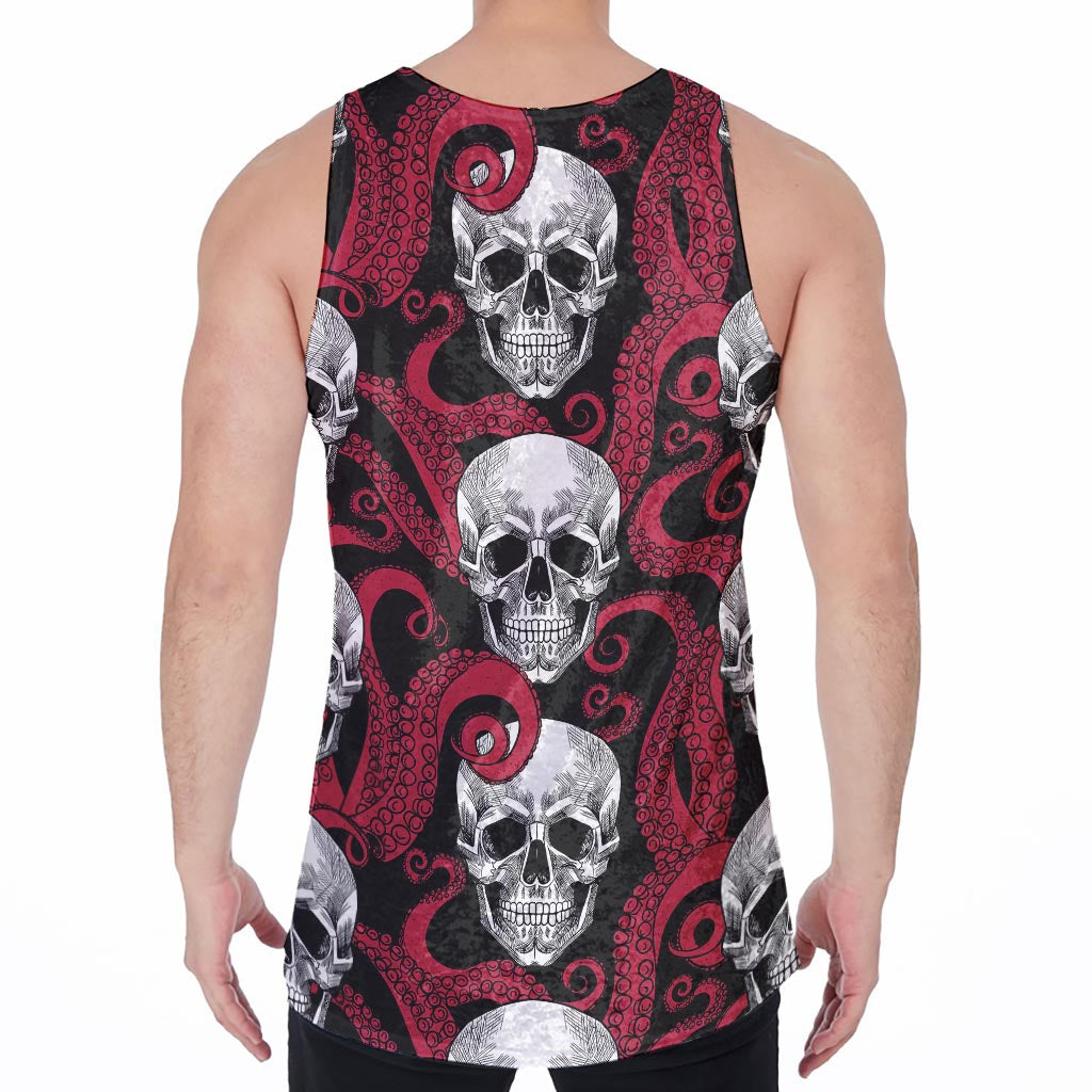 Red Octopus Skull Pattern Print Men's Velvet Tank Top