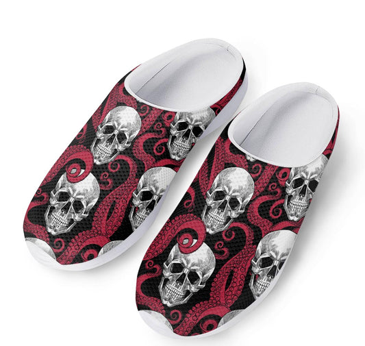 Red Octopus Skull Pattern Print Mesh Casual Shoes