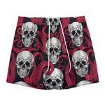 Red Octopus Skull Pattern Print Mesh Shorts