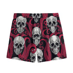 Red Octopus Skull Pattern Print Mesh Shorts