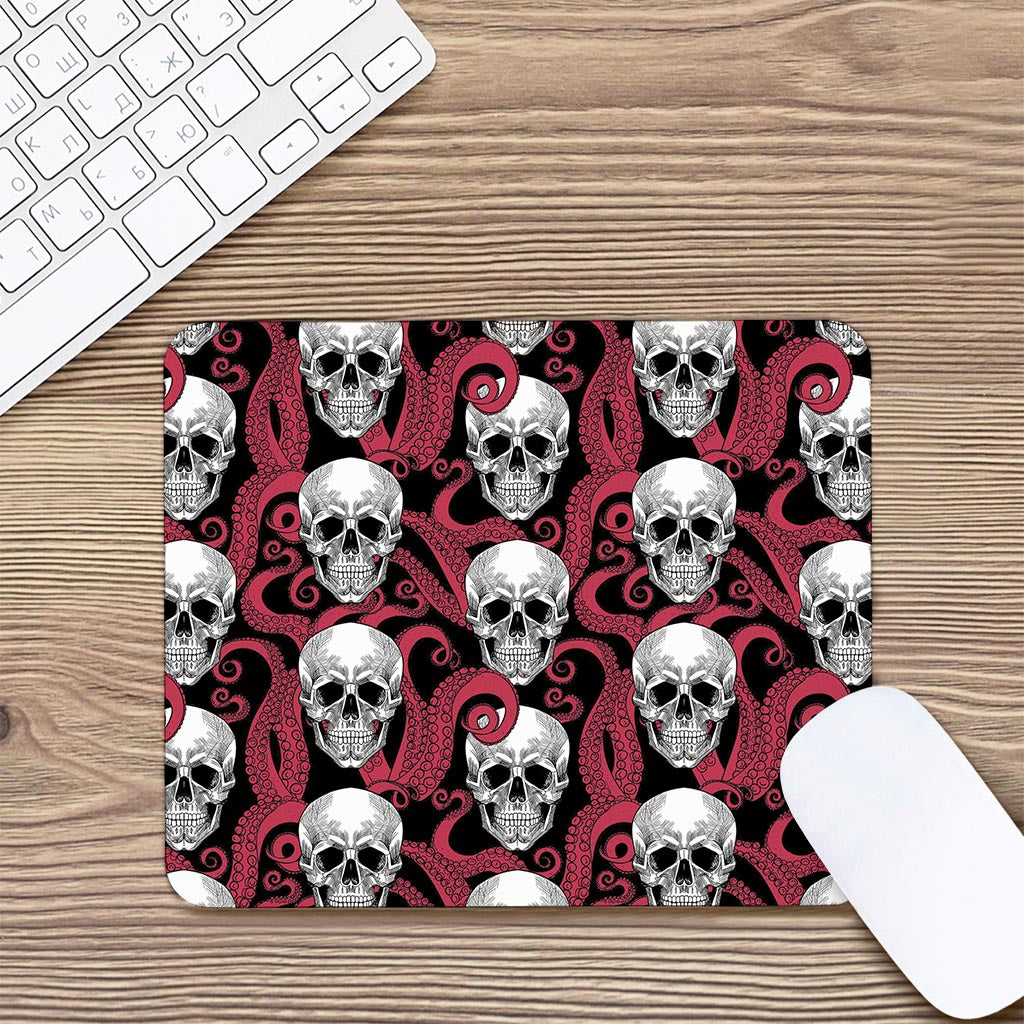 Red Octopus Skull Pattern Print Mouse Pad