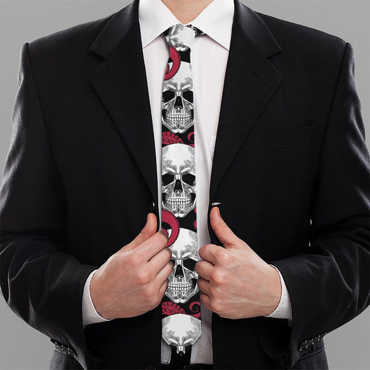 Red Octopus Skull Pattern Print Necktie