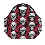 Red Octopus Skull Pattern Print Neoprene Lunch Bag