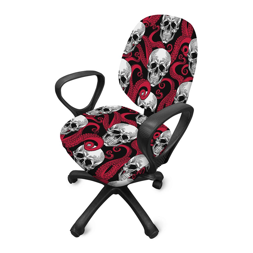 Red Octopus Skull Pattern Print Office Chair Cover